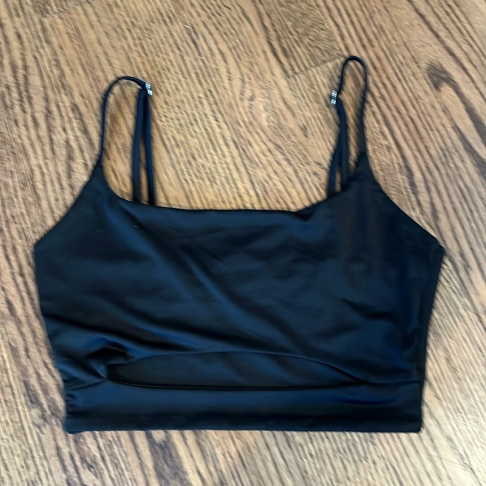 Black crop top with front cut out detail women’s size XS